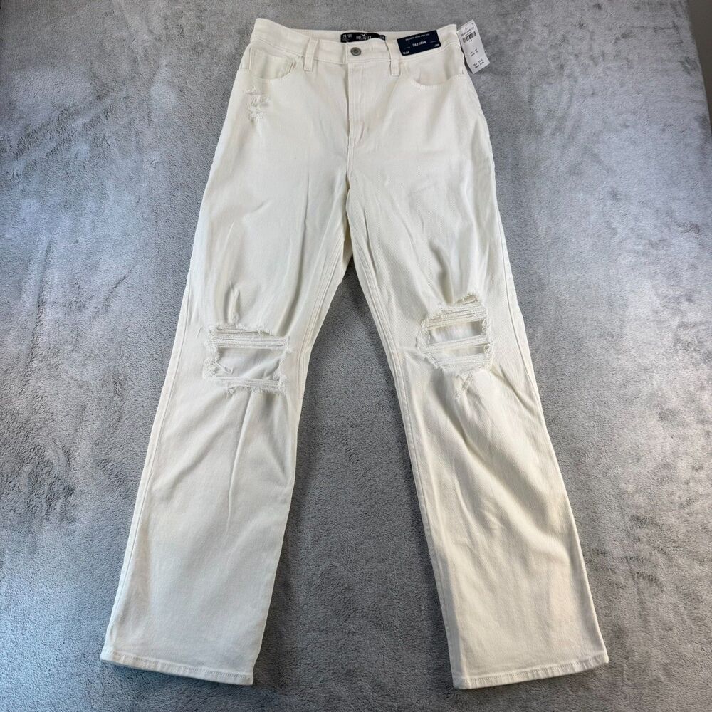 Hollister Ultra High Rise Dad Jeans Womens 7R 28R White Distressed NWT